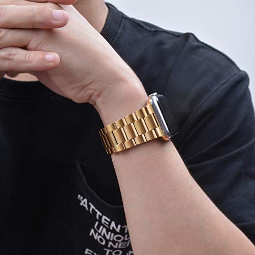 iiteeology iiteeology Stainless Steel Link Apple Watch Band Compatible with Series 5 4 3 2 1 Yellow Gold 3 Row 42mm 44mm for Men and Women - View 7 of 9