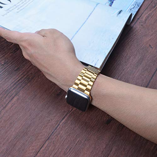 iiteeology iiteeology Stainless Steel Link Apple Watch Band Compatible with Series 5 4 3 2 1 Yellow Gold 3 Row 42mm 44mm for Men and Women - View 8 of 9
