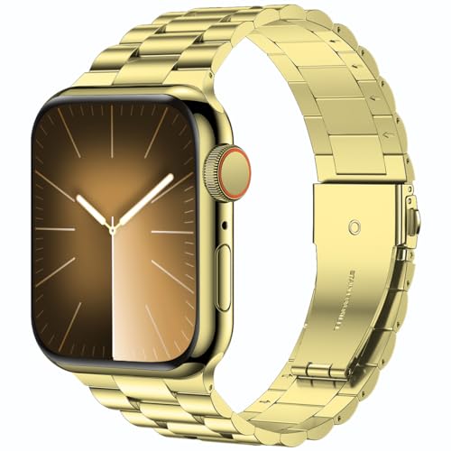iiteeology iiteeology Stainless Steel Link Apple Watch Band Compatible with Series 5 4 3 2 1 Yellow Gold 3 Row 42mm 44mm for Men and Women - View 2 of 9
