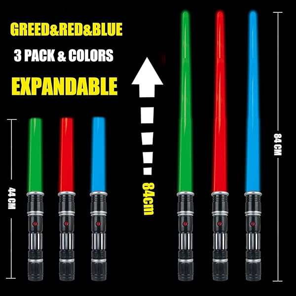 LESUTER TOYS Light Up Swords Saber 3 Pack with FX Sound Motion Sensitive Realistic Handle for Kids Halloween Parties Xmas Gifts Galaxy War Fighters - View 3 of 7