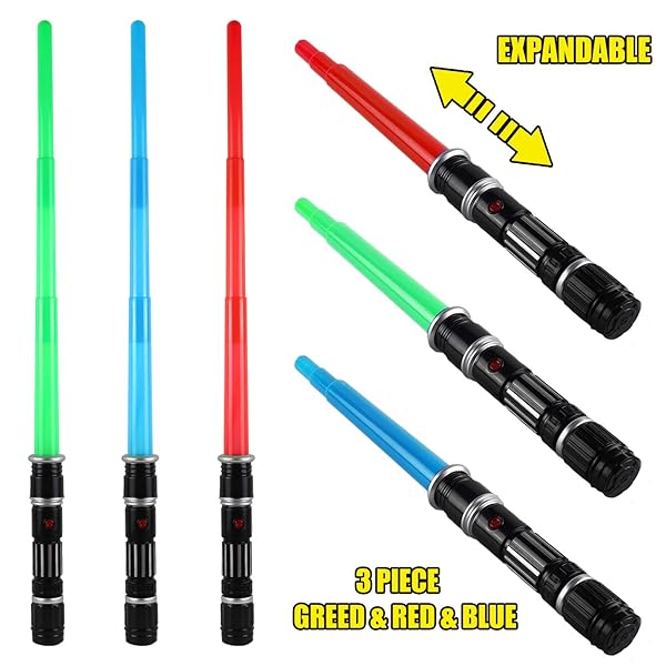 LESUTER TOYS Light Up Swords Saber 3 Pack with FX Sound Motion Sensitive Realistic Handle for Kids Halloween Parties Xmas Gifts Galaxy War Fighters - View 6 of 7