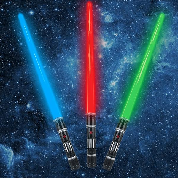 LESUTER TOYS Light Up Swords Saber 3 Pack with FX Sound Motion Sensitive Realistic Handle for Kids Halloween Parties Xmas Gifts Galaxy War Fighters - View 2 of 7