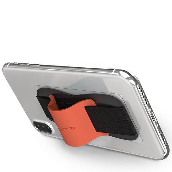 Sinjimoru Sinjimoru Phone Grip with Silicone Band Â– Comfortable One-Hand Holder & Kickstand for Smartphones, Tablets, and eReaders for iPhone, Android, and Kindle Sinji Grip Silicone Clementine - View 4 of 9