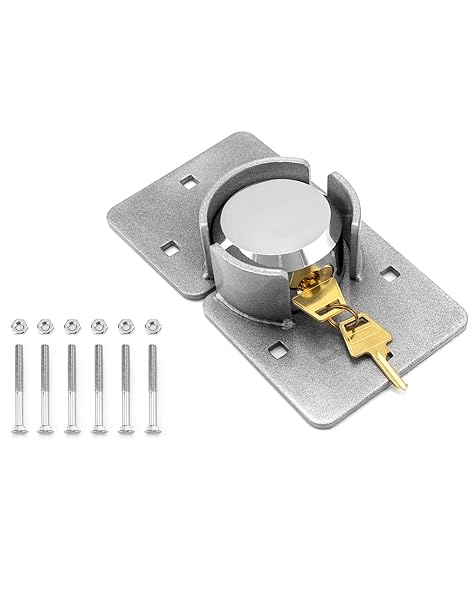 QWORK QWORK Heavy Duty Puck Lock & Hasp: High Security Steel Padlocks for Trucks, Gates, Vans & Vending Machines - Keyed Alike with 2 Keys
