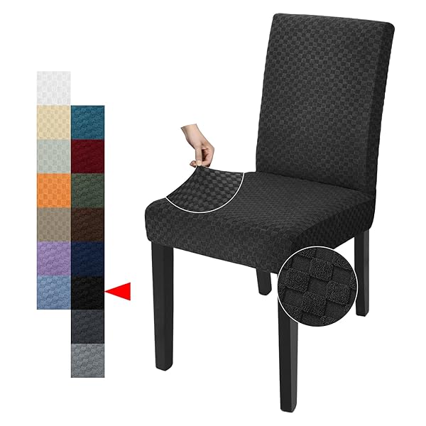 YEMYHOM YEMYHOM 2 Packs Checkered Dining Chair Slipcovers Stretch Furniture Protectors for Dining Room Restaurant Kitchen Party Black