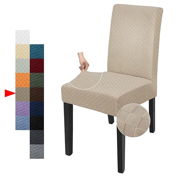 YEMYHOM YEMYHOM 2 Packs Checkered Dining Chair Slipcovers Stretch Furniture Protectors for Dining Room Restaurant Kitchen Party Khaki
