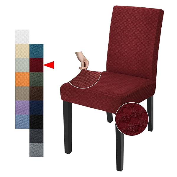 YEMYHOM YEMYHOM 2 Packs Checkered Dining Chair Slipcover Stretch Covers for Dining Room Restaurant Kitchen Party Christmas Wine Red
