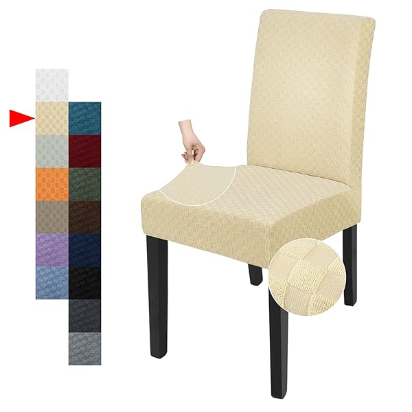 YEMYHOM YEMYHOM 6 Pack Checkered Dining Chair Slipcovers Stretch Furniture Protectors for Dining Room Restaurant Kitchen Party Beige