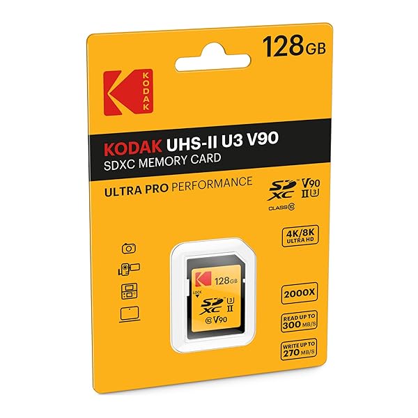 KODAK Buy Kodak 128GB UHS-II U3 V90 Ultra Pro SDXC Card - 3000MB/s Read & 270MB/s Write Speed for Fast Storage - View 3 of 6