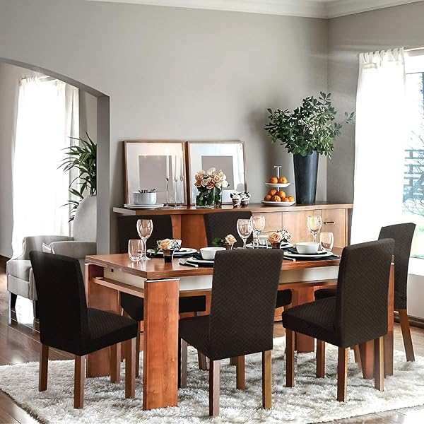 YEMYHOM YEMYHOM 2 Packs Checkered Dining Chair Slipcover Stretch Covers for Dining Room Restaurant Kitchen Party Dark Coffee - View 3 of 7