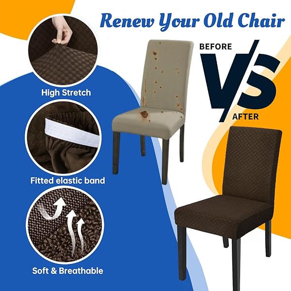 YEMYHOM YEMYHOM 2 Packs Checkered Dining Chair Slipcover Stretch Covers for Dining Room Restaurant Kitchen Party Dark Coffee - View 5 of 7