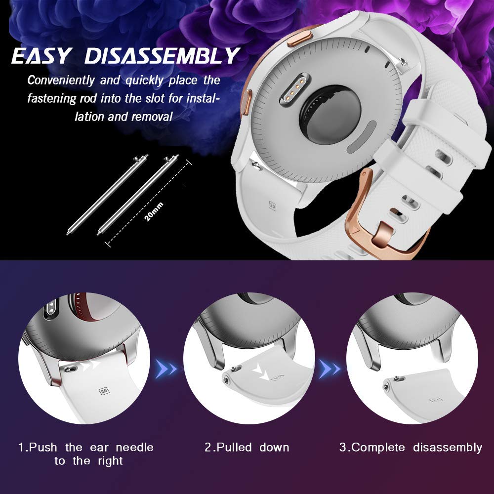 NotoCity NotoCity Soft Silicone Replacement Strap for Garmin Venu Venu 2 Plus Venu Sq Vivoactive 3 5 Forerunner 245 645 White S 20mm - View 4 of 7