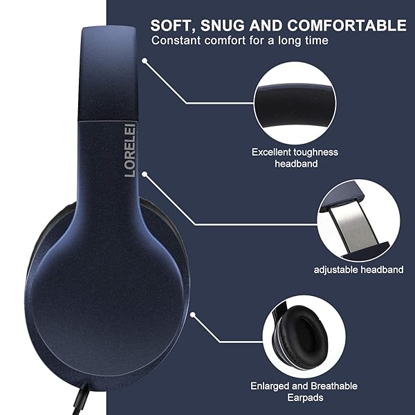LORELEI LORELEI X6 Lightweight Foldable Over-Ear Headphones with Microphone Portable Stereo Bass for Smartphone Tablet MP3 4 Dark Blue - View 5 of 7