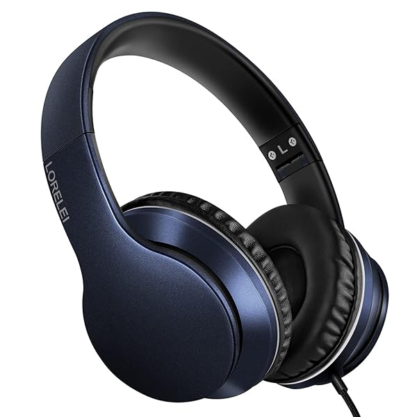 LORELEI LORELEI X6 Lightweight Foldable Over-Ear Headphones with Microphone Portable Stereo Bass for Smartphone Tablet MP3 4 Dark Blue