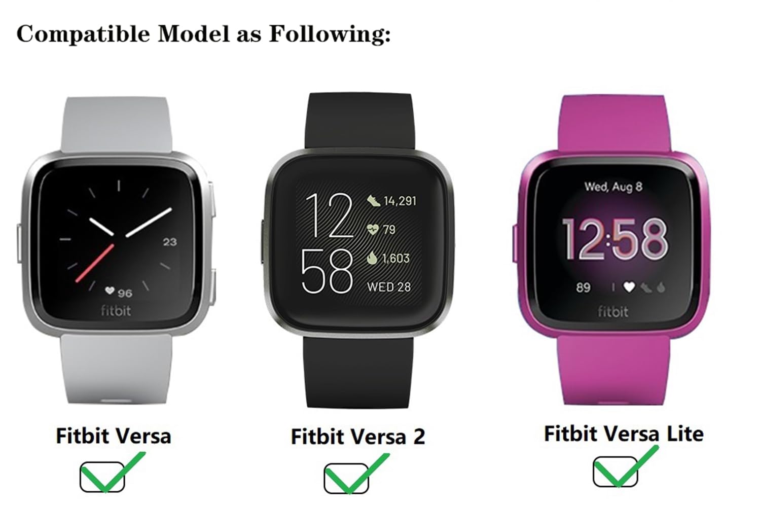 KOMI Soft Silicone Sport Watch Band for Fitbit Versa 2 Lite Breathable Replacement Wristband Black 71 to 87 Inch Wrists - View 4 of 7