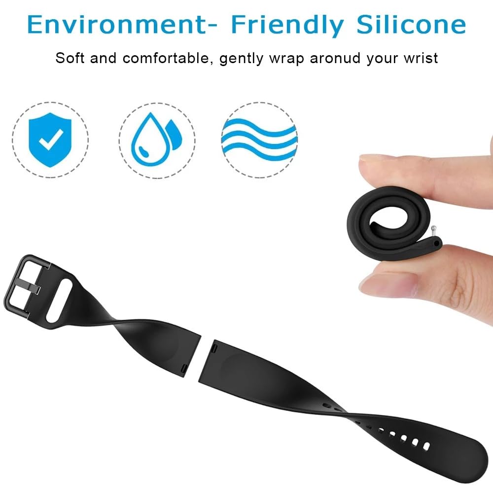 KOMI Soft Silicone Sport Watch Band for Fitbit Versa 2 Lite Breathable Replacement Wristband Black 71 to 87 Inch Wrists - View 7 of 7