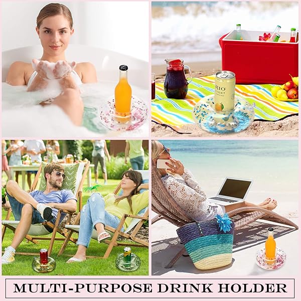 Sumind Sumind 12 Pieces Inflatable Drink Holder with Mini Air Pump for Pool Party Favors and Decoration Floating Coasters for Water Fun - View 7 of 8