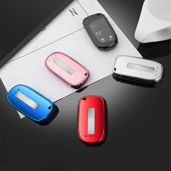 K LAKEY K LAKEY Jeep Key Fob Cover Soft TPU Case for Grand Cherokee Renegade Compass Dodge Durango Journey Charger Challenger with Alloy Keychain Red - View 7 of 7