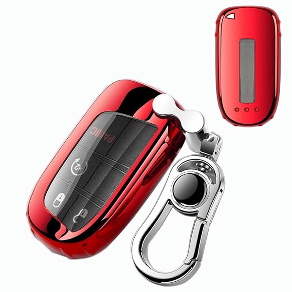K LAKEY K LAKEY Jeep Key Fob Cover Soft TPU Case for Grand Cherokee Renegade Compass Dodge Durango Journey Charger Challenger with Alloy Keychain Red - View 2 of 7