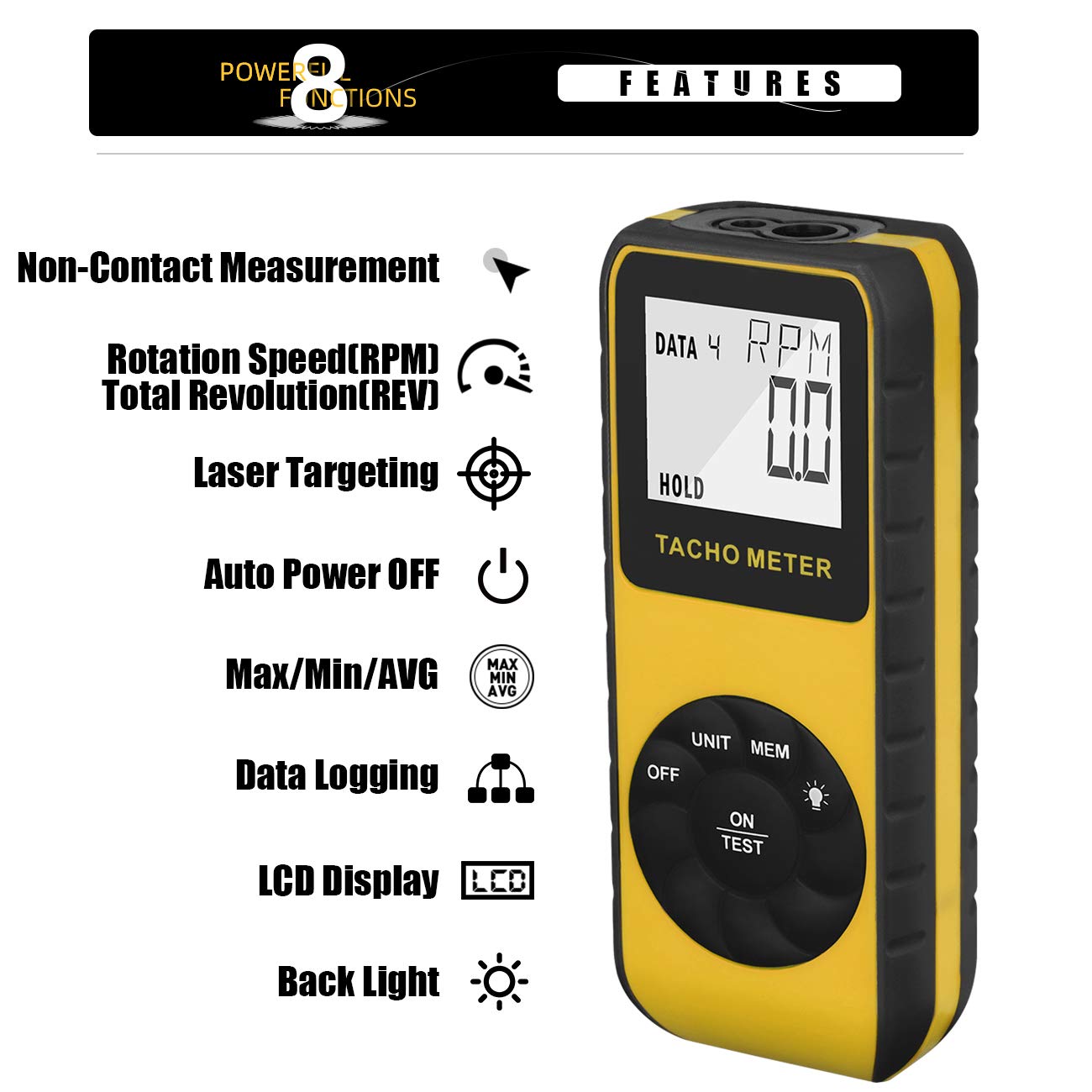 AIOMEST Photo Tachometer Non-Contact Speed Meter 7.0-99999 RPM AIOMEST Laser Automotive Tach Gauge Tester for Car Truck Motorcycle Engine - View 2 of 7