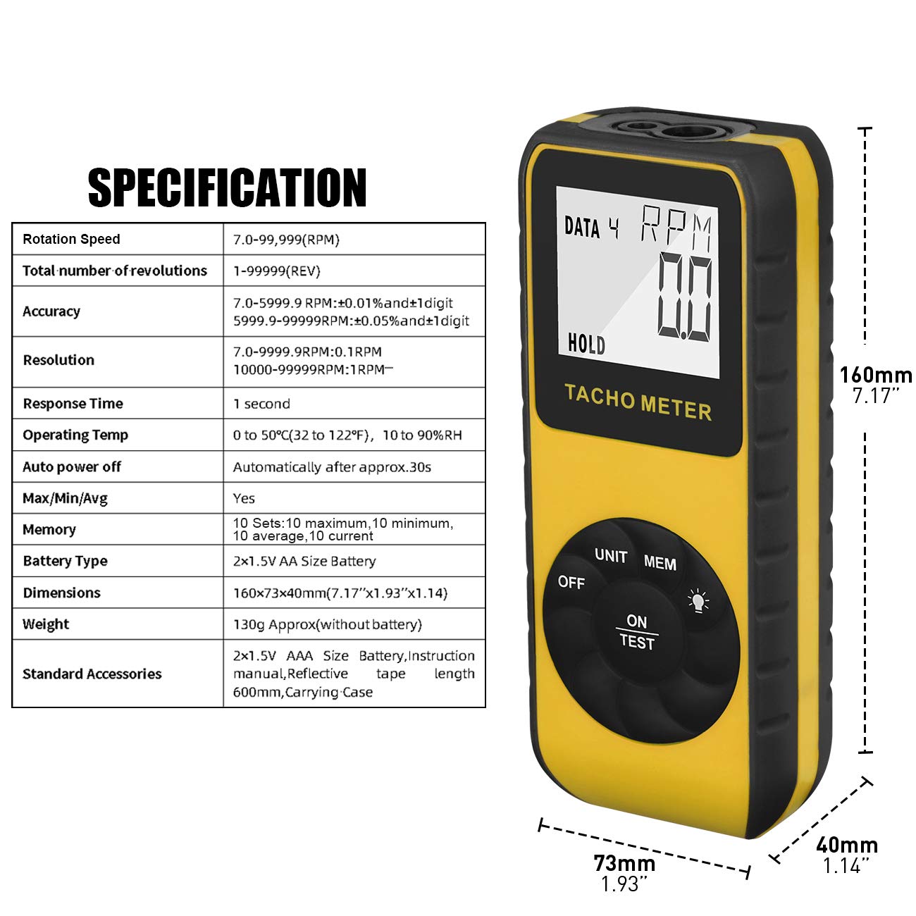 AIOMEST Photo Tachometer Non-Contact Speed Meter 7.0-99999 RPM AIOMEST Laser Automotive Tach Gauge Tester for Car Truck Motorcycle Engine - View 3 of 7