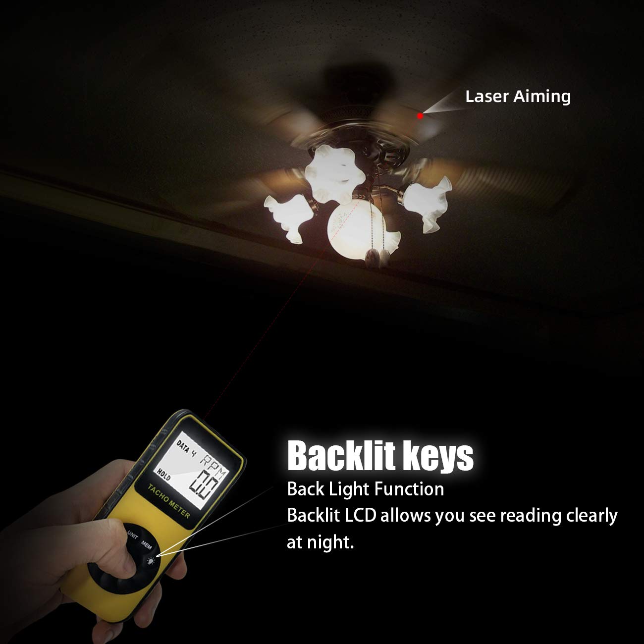 AIOMEST Photo Tachometer Non-Contact Speed Meter 7.0-99999 RPM AIOMEST Laser Automotive Tach Gauge Tester for Car Truck Motorcycle Engine - View 5 of 7