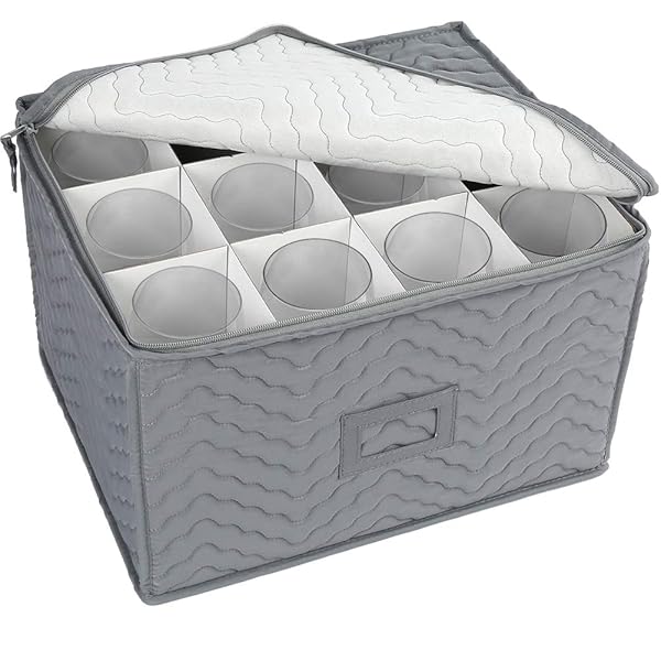 LotFancy "LotFancy Stemware Storage Case: Deluxe Quilted Organizer for 12 Wine Glasses & Flutes - Gray, 15.5"x12.5"x10" - Protect Your Drinkware!"