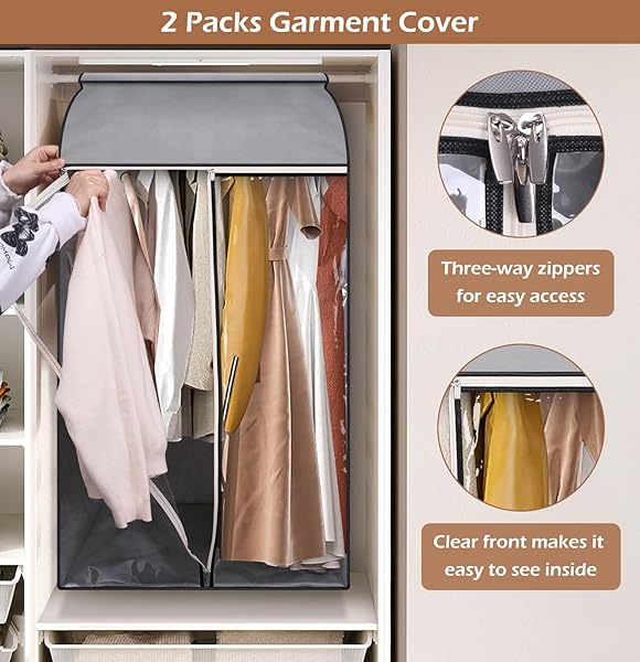 MISSLO MISSLO 43 Inch Hanging Garment Bags for Closet Storage with Clear Window and Zippers 2 Pack - View 4 of 8