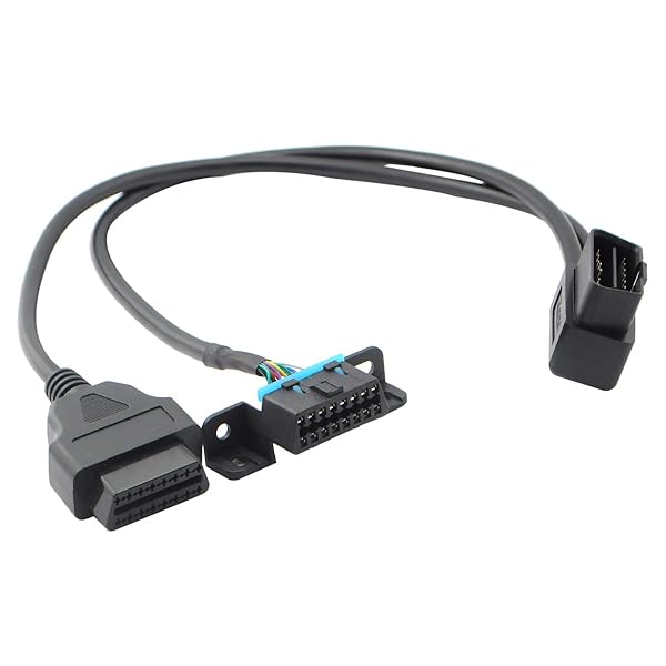iKKEGOL iKKEGOL Right Angle OBD2 Splitter Cable 16 Pin J1962 Male to 2 Female Connector with Underdash Mount Bracket 50cm - View 2 of 10