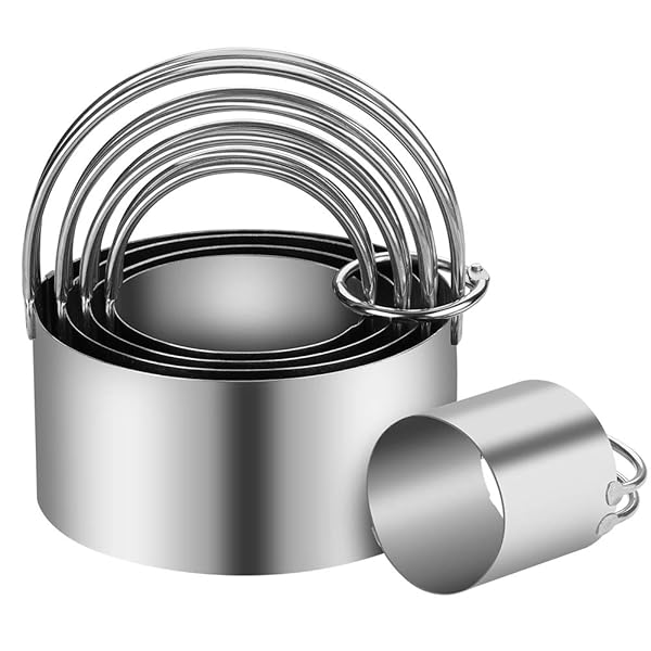 KSPOWWIN KSPOWWIN 5 Piece Stainless Steel Cookie Cutters Set with Handle Round Shape Biscuit Molds in Graduated Sizes
