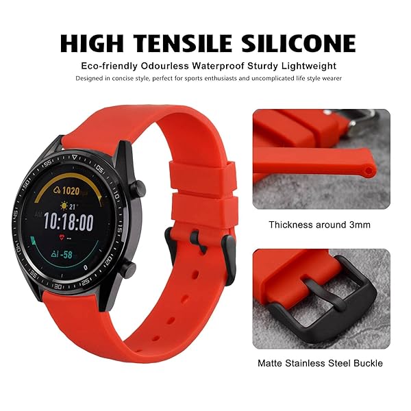 WOCCI WOCCI 20mm Red Silicone Rubber Watch Bands Premium Replacement Straps with Black Buckle - View 3 of 10