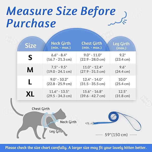 rabbitgoo Rabbitgoo Cat Harness and Leash Set Adjustable Soft Escape Proof Vest for Kittens Comfortable Outdoor Walking Blue Size S - View 3 of 10