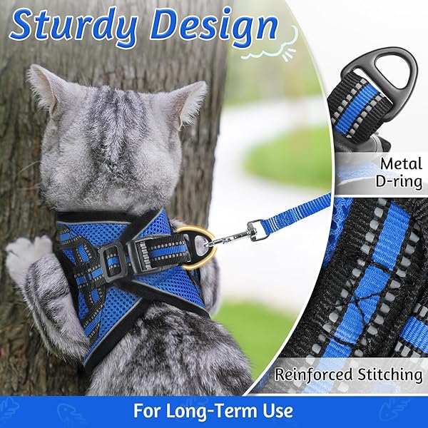 rabbitgoo Rabbitgoo Cat Harness and Leash Set Adjustable Soft Escape Proof Vest for Kittens Comfortable Outdoor Walking Blue Size S - View 6 of 10