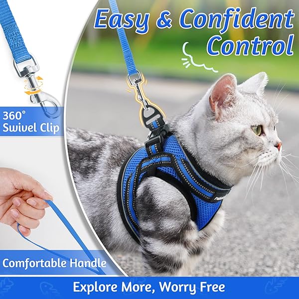 rabbitgoo Rabbitgoo Cat Harness and Leash Set Adjustable Soft Escape Proof Vest for Kittens Comfortable Outdoor Walking Blue Size S - View 7 of 10