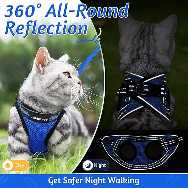 rabbitgoo Rabbitgoo Cat Harness and Leash Set Adjustable Soft Escape Proof Vest for Kittens Comfortable Outdoor Walking Blue Size S - View 9 of 10