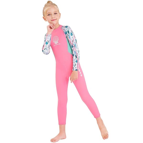 Skyone Kids Neoprene Wetsuit 2.5MM - Thermal Full Body Swimsuit for Girls & Boys, Long Sleeve Sun Protection for Water Sports (Pink, XXL)