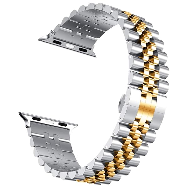 Wolait Wolait Stainless Steel Apple Watch Band 42mm 41mm 40mm 38mm Heavy Link Bracelet for Women Compatible with Series 10 9 8 7 6 Silver Gold - View 3 of 8