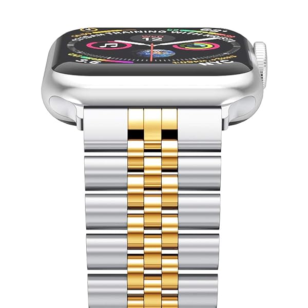 Wolait Wolait Stainless Steel Apple Watch Band 42mm 41mm 40mm 38mm Heavy Link Bracelet for Women Compatible with Series 10 9 8 7 6 Silver Gold - View 4 of 8
