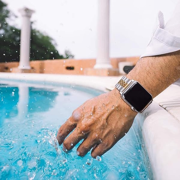 Wolait Wolait Stainless Steel Apple Watch Band 42mm 41mm 40mm 38mm Heavy Link Bracelet for Women Compatible with Series 10 9 8 7 6 Silver Gold - View 8 of 8