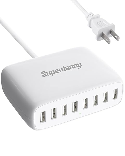 SUPERDANNY SUPERDANNY 8-Port USB Charger Station for iPhone iPad Galaxy and More Fast Charging White