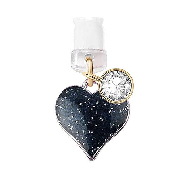 ELISE & FONDA ELISE & FONDA Heart Pendant Anti Dust Plug for iPhone & iPad - USB Charging Port Charm (Black)