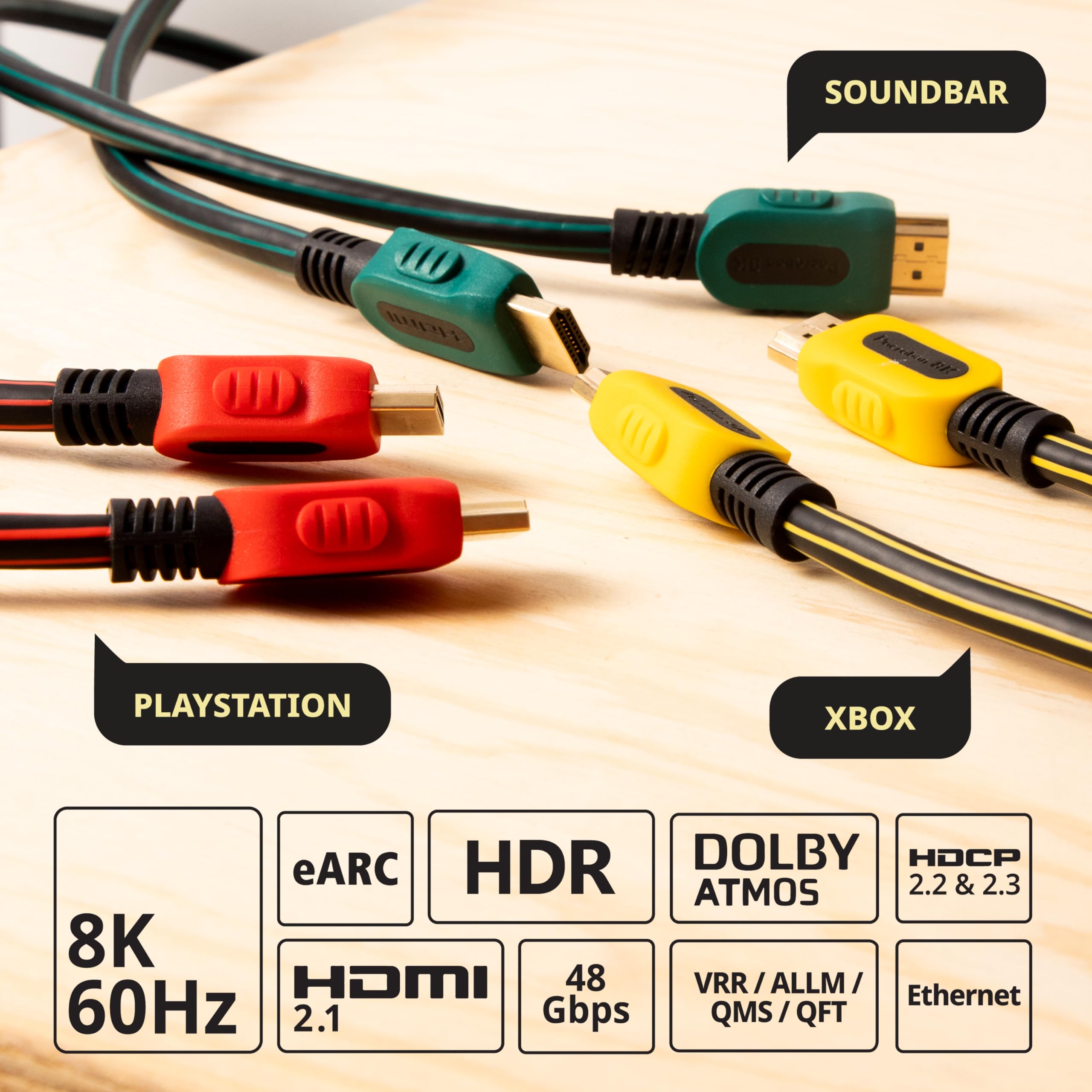 10 Foot HDMI Cable 3 Pack 8K 48Gbps 4K 240Hz eARC Color Coded HDMI 2.1 Cords HDR for PS5 Xbox ARC Dolby Atmos Soundbars Upgrade Series - View 2 of 9