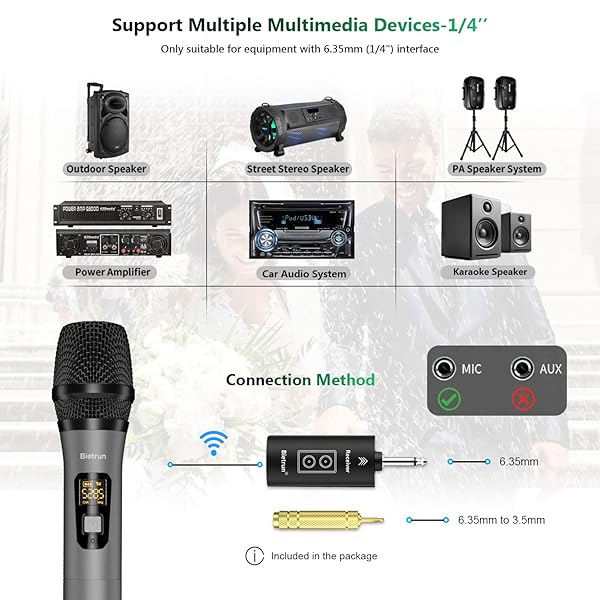 Bietrun Wireless Microphone Bluetooth UHF Dual Handheld Mic System Rechargeable Receiver 160 ft Range for Karaoke Singing Amp PA Speaker - View 4 of 9
