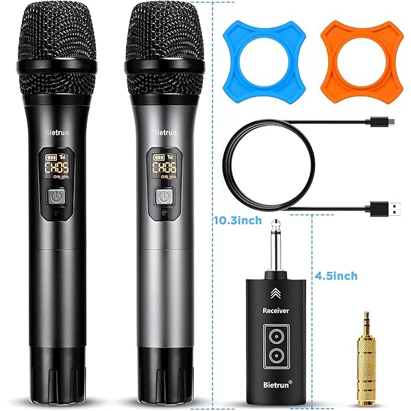 Bietrun Wireless Microphone Bluetooth UHF Dual Handheld Mic System Rechargeable Receiver 160 ft Range for Karaoke Singing Amp PA Speaker - View 9 of 9