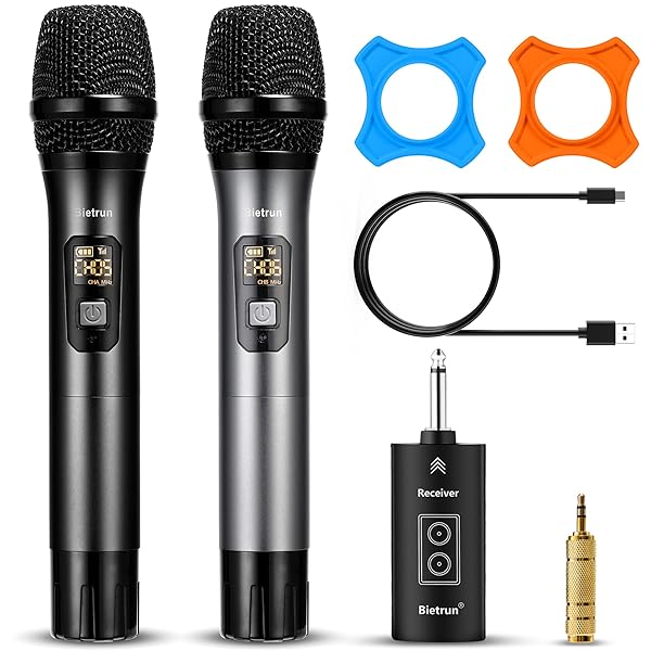 Bietrun Wireless Microphone Bluetooth UHF Dual Handheld Mic System Rechargeable Receiver 160 ft Range for Karaoke Singing Amp PA Speaker