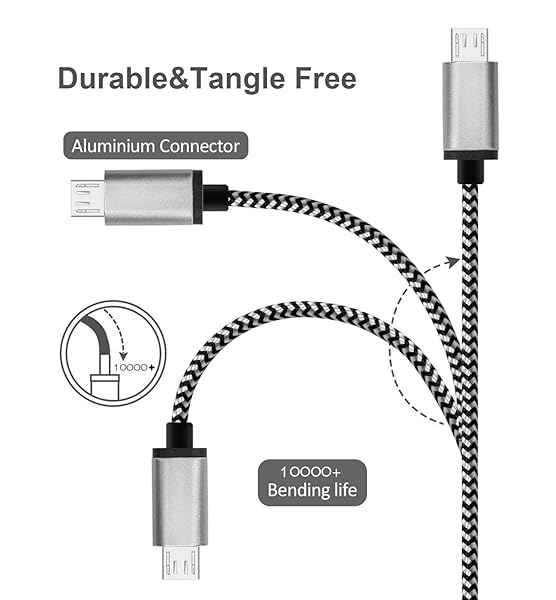 RoFI RoFI 15ft Micro USB Cable Fast Charging Durable Nylon Braided Charger for Galaxy S7 S6 J8 J7 Note 5 Kindle LG PS4 Xbox One and More White - View 3 of 7