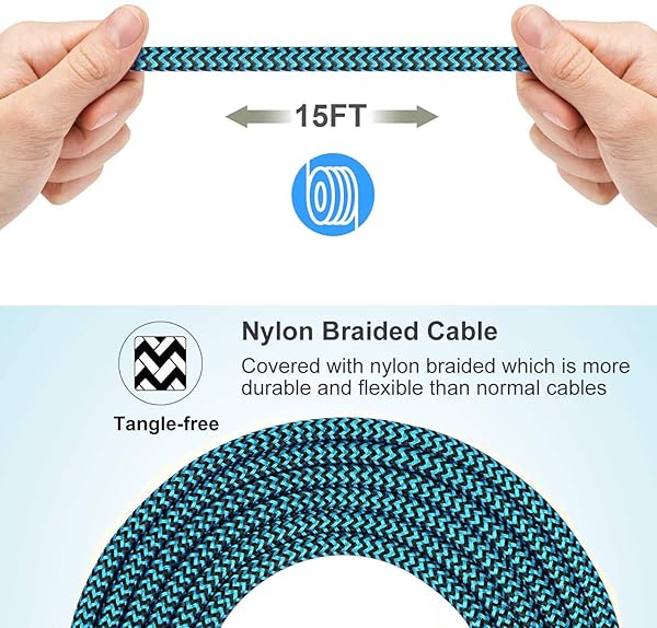 RoFI RoFI 15ft Micro USB Cable Fast Charging Durable Nylon Braided Charger for Galaxy S7 S6 J8 J7 Note 5 Kindle LG PS4 Xbox One and More White - View 4 of 7