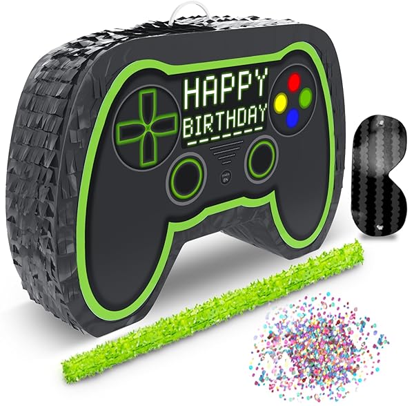 Jergrim Video Gaming Pinata Controller Set for Gamer Birthday Decorations and Level Up Party Supplies Perfect for Boys