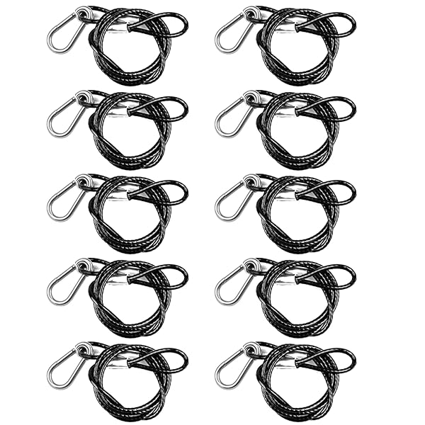 10 PCS 3FT Safety Cable Black Coated Braided Stainless Steel Security Rope for DJ Stage Par Lighting Max Load 110 lb