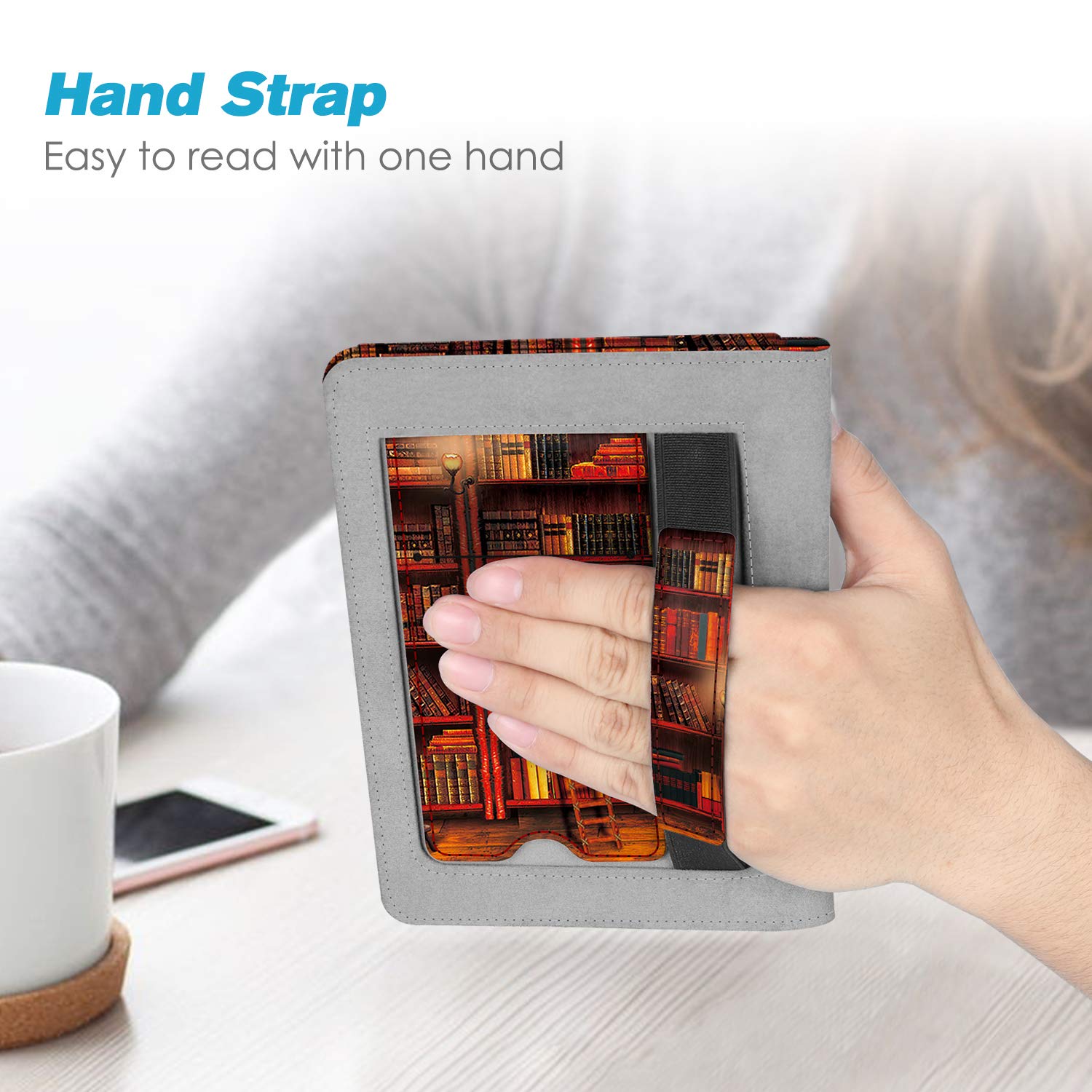 Fintie Stand Case for 6 Inch Kindle Paperwhite Premium PU Leather Sleeve Cover with Card Slot and Hand Strap for 2018 and Earlier Generations - View 6 of 8